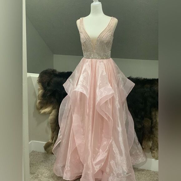 Custom Stunning Sleeveless Beaded Tiered Gown - Picture 1 of 14